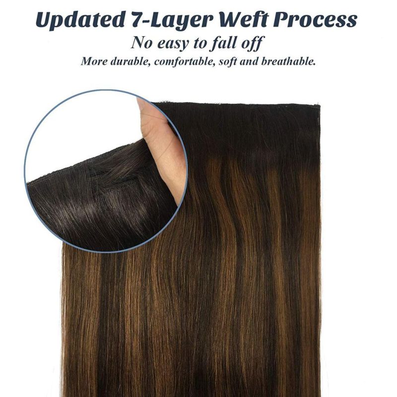 Hair Extensions Dark Brown to Chestnut Brown 16 Inch Natural Real Hair Extensions Hidden Crown Wire Hair Extensions with Invisible Fish Line Straight