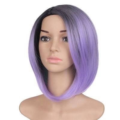 Middle Part Short Ombre Black Dark Blonde Color Bob Wig with Lace Front Brazilian Human Hair Wigs for Women 12 Inches
