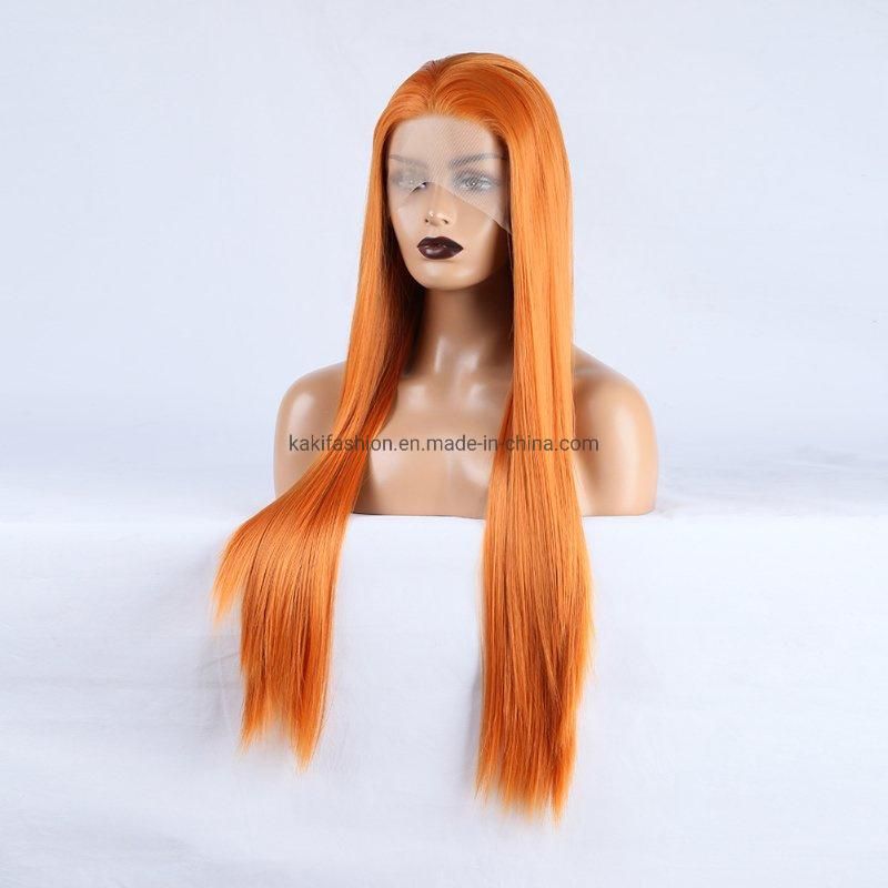 Luxury Heat Friendly Korea High Fiber Cheap Straight Quality Orange Girls Synthetic Lace Frontal Wig