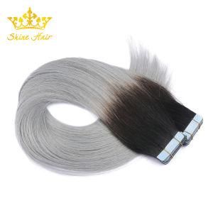 Balayage Color 100% Human Hair Extension for Tape in Remy Hair Double Drawn #1b/Gray
