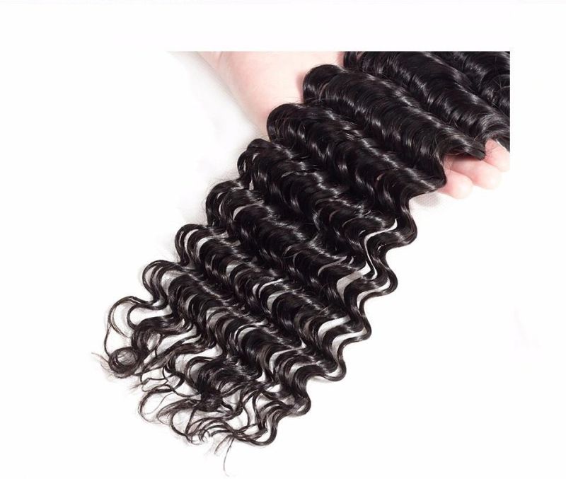 10A Grade Deep Wave Virgin Human Hair Bundles with Lace Closure