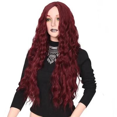 Kaki Hair 24inch Wine Red Ombre Color Synthetic Long Kinly Curly Wigs for Women