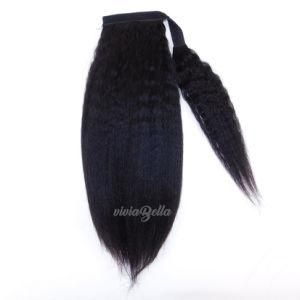 Natural Black Kinky Straight Ponytail Coarse Straight 100% Human Hair