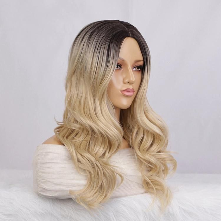 Blonde Color Curly Wavy Synthetic Wholesale Cheap Long Ombre Wigs for Black Women Heat Resistant Fiber