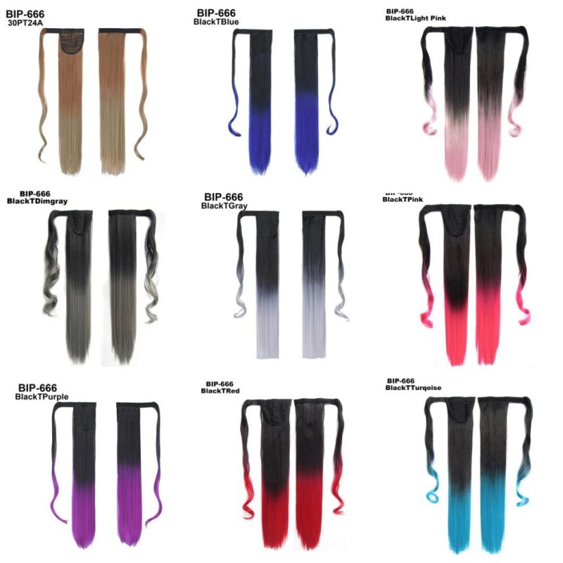 Kbeth Human Hair Extensions Synthetic Ponytail in Various Colors Hair Extension Around Wrapped Around Horsetail Straight / Wavy / Curly Natural /Ombre Ponytail