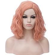 Aicos Pastel Pink 35cm Short Curly Halloween Party Anime Cosplay Wig for Women, Heat Resistant Full Wig +Cap