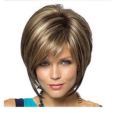 Short Hair Synthetic Wigs Ombre Brown Mixed Colors Natural Hair Wigs for Women Wigs Heat Resistant Fiber