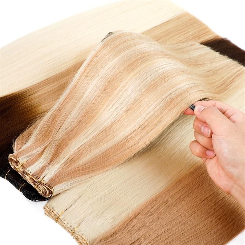 Factory Natural Soft 100% Human Hair Full Cuticle Double Drawn Remy Hand Tied Weft.