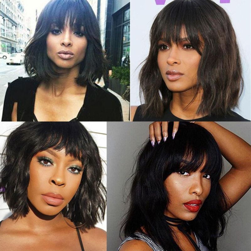 Wholesale Short Bob Wig with Bang Short Bob Human Hair Wig with Bang 150% Density Natural Wave Virgin Hair Wig