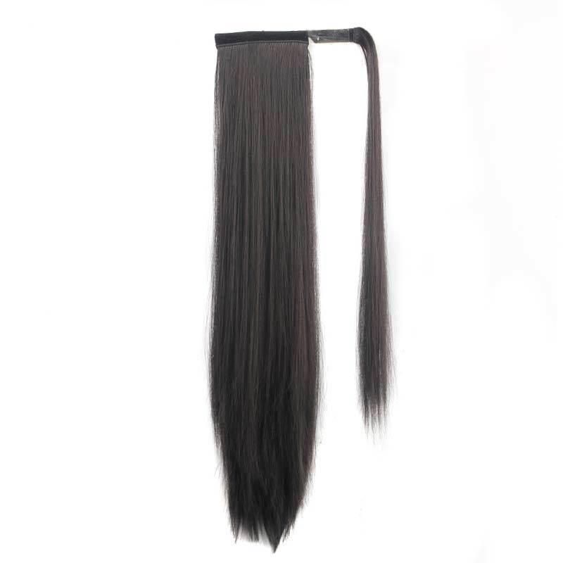 Ombre Brown Long Straight Clip in Ponytail Hairpiece Heat Resistant Synthetic Fiber Hair Extension