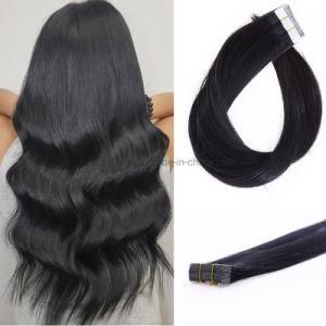 Large Stock Top Quality Virgin Human Hair Extension Double Drawn #1b Tape Hair
