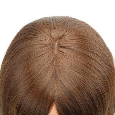 Medium Length No Layer Brown European Hair Replacement Systems
