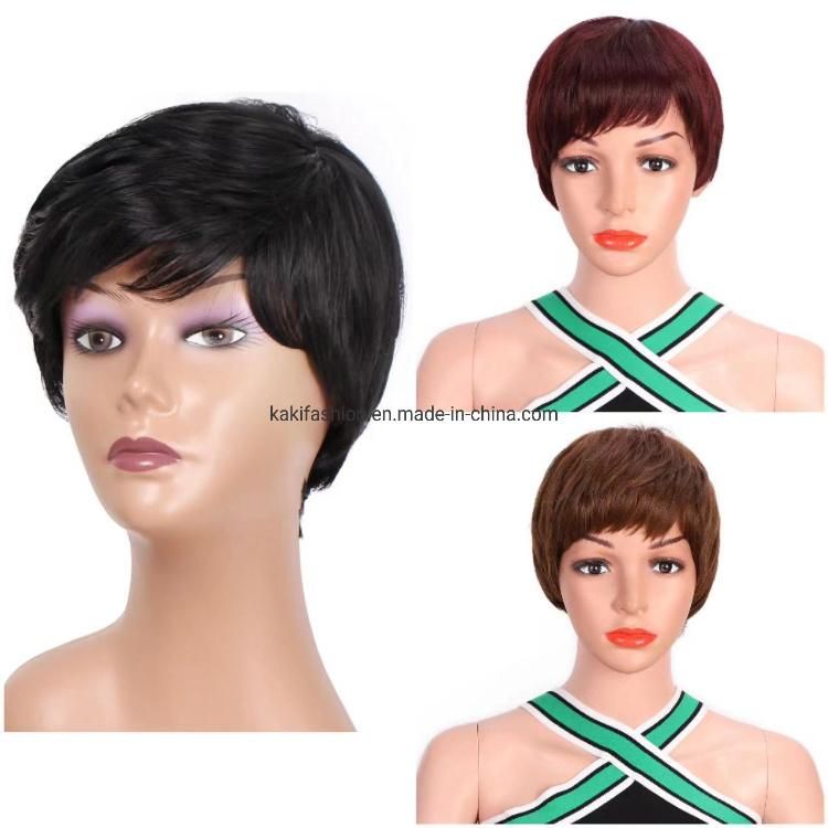 Kakiifashion Hair New Design Vendor Cheap Wholesale Short Pixie Cut Curly Wave Red Synthetic Wig with Bangs for Black Women