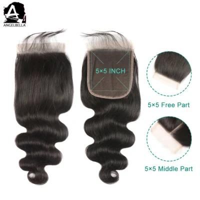 Angelbella Factory Wholesale Brazilian Closures Human Hair 5X5 HD Transparent Lace Closure