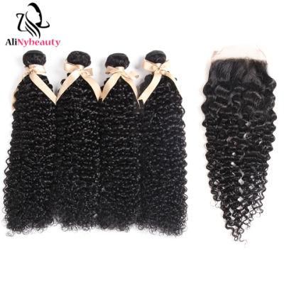 Virgin Malaysian Jerry Curly Hair 3 Bundles with Lace Closure