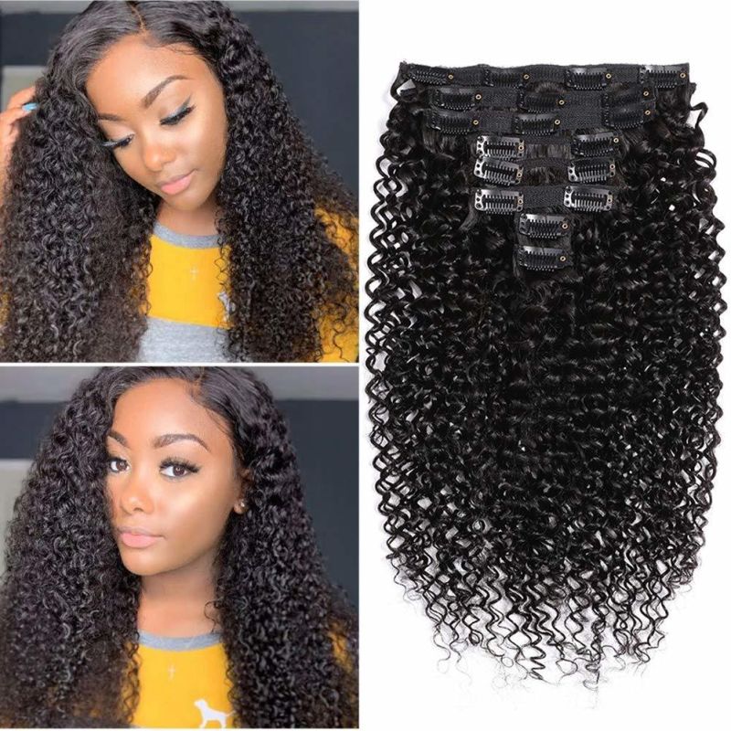 Kbeth Kinky Curly Clip in Human Hair Extensions Kinky Curly Real Brazilian Natural Remy 100% Unprocessed Tangle Free Human Hair Extension for Black Women Gift