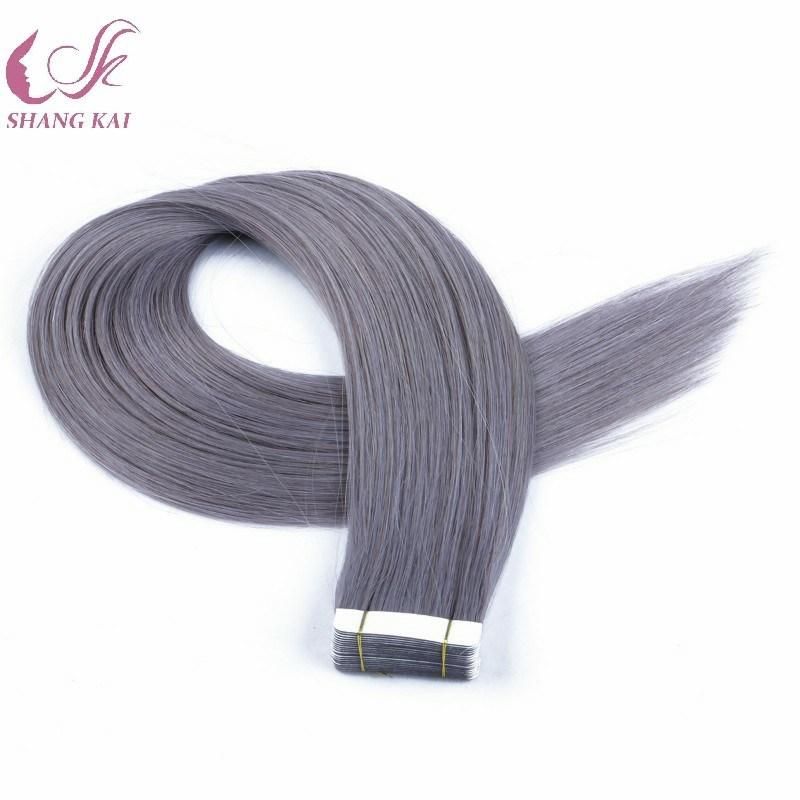 No Shedding Russian Virgin Hair Silver Grey Color Double Drawn Remy Tape Hair Extension