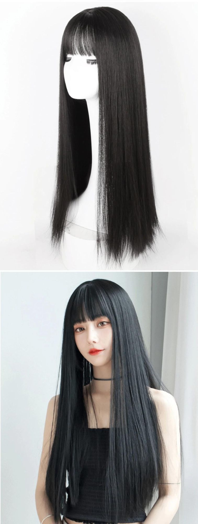 Brazilian Human Hair Lace Front Women Wig Female Hair Wigs with Closure with Bang Cosplay Black Long Straight Wig 24 Inch
