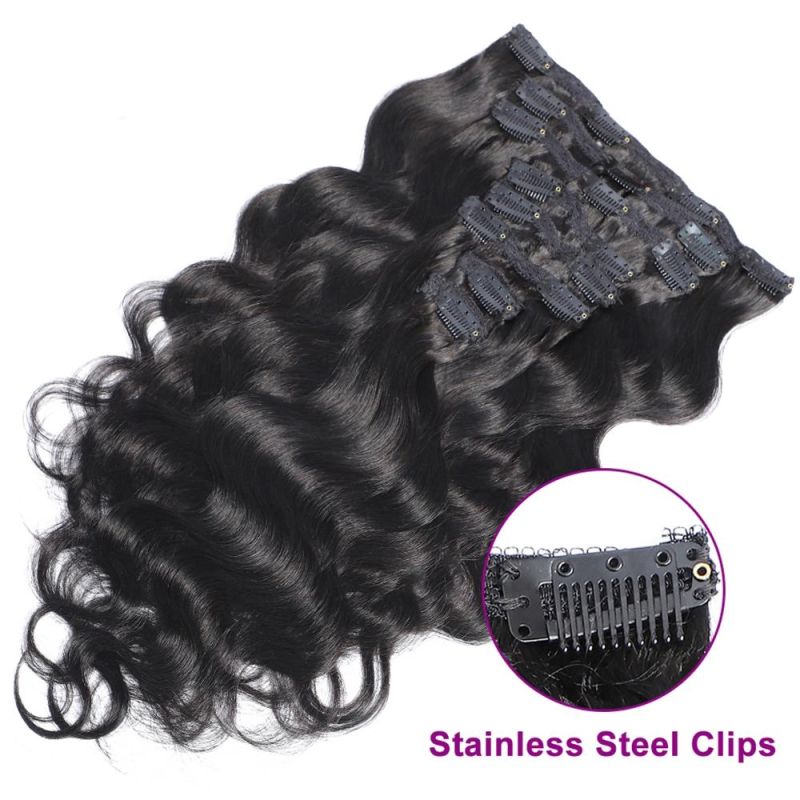 Brazilian Body Wave Clip in Human Hair Extensions 8 PCS/Set Natural Color Clip Ins Remy Hair 14 Inches 120gram