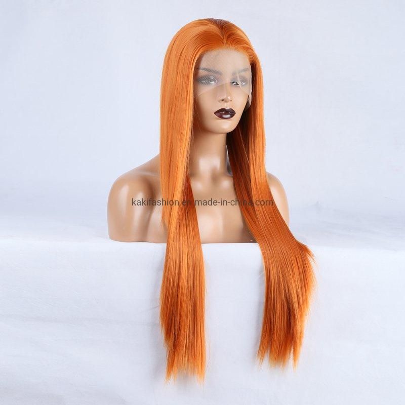 Luxury Heat Friendly Korea High Fiber Cheap Straight Quality Orange Girls Synthetic Lace Frontal Wig