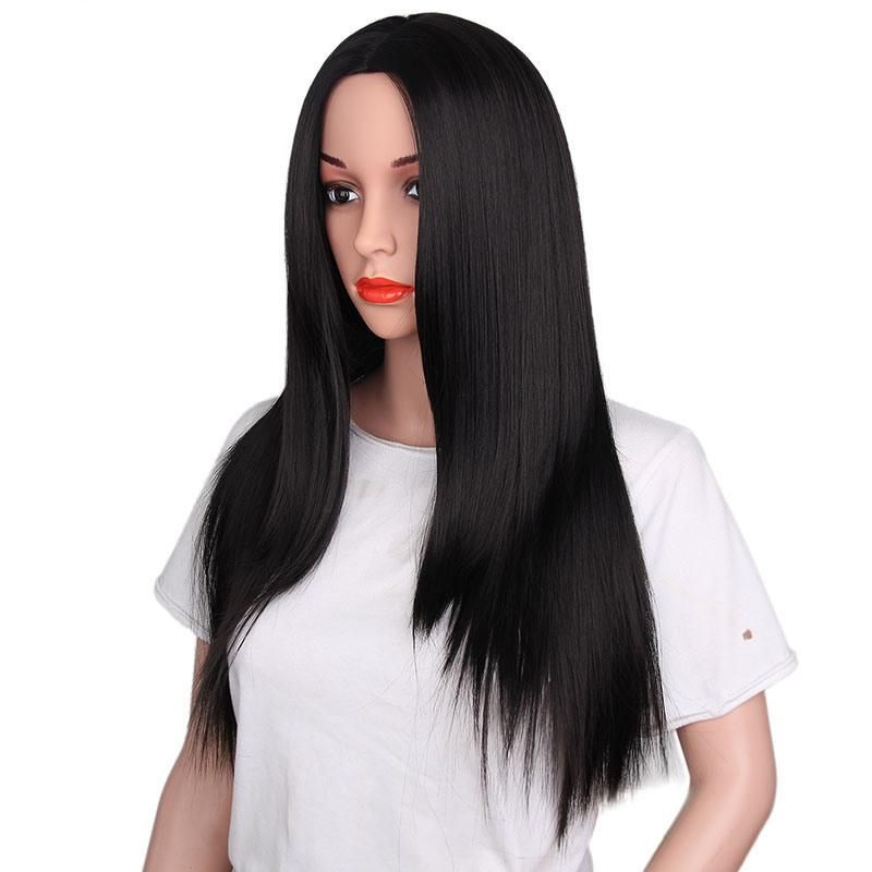 Cheap Wholesale Straight Natural Wave Black Wig for Black Women Synthetic Hair Wigs
