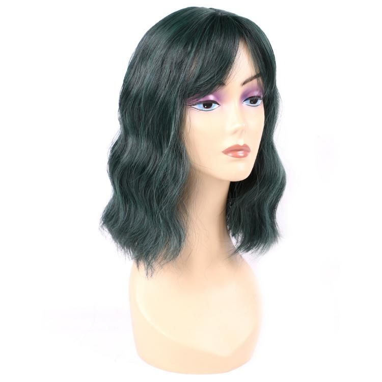 Wholesale Synthetic Fiber Ombre Green Short Wig Wavy Bob Wig with Bangs