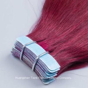 26&quot; Red Color Hair 40PCS Tape Hair Extension Remy Hair White Glues