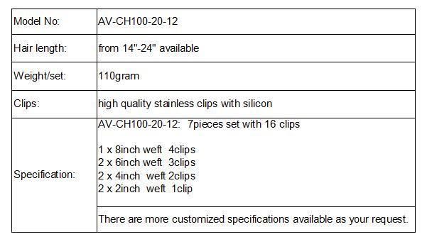 Aviva Brazilian Hair Extension Clip in Human Hair Extension 20inch 12# 7PCS for Full Head (AV-CH100-20-12)