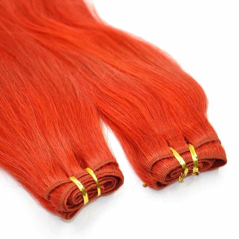 Red Color Silk Straight Human Hair Weft