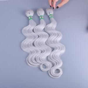 Popular Wholesale Body Wave Silver Hair Extensions Synthetic Grey Hair Weave
