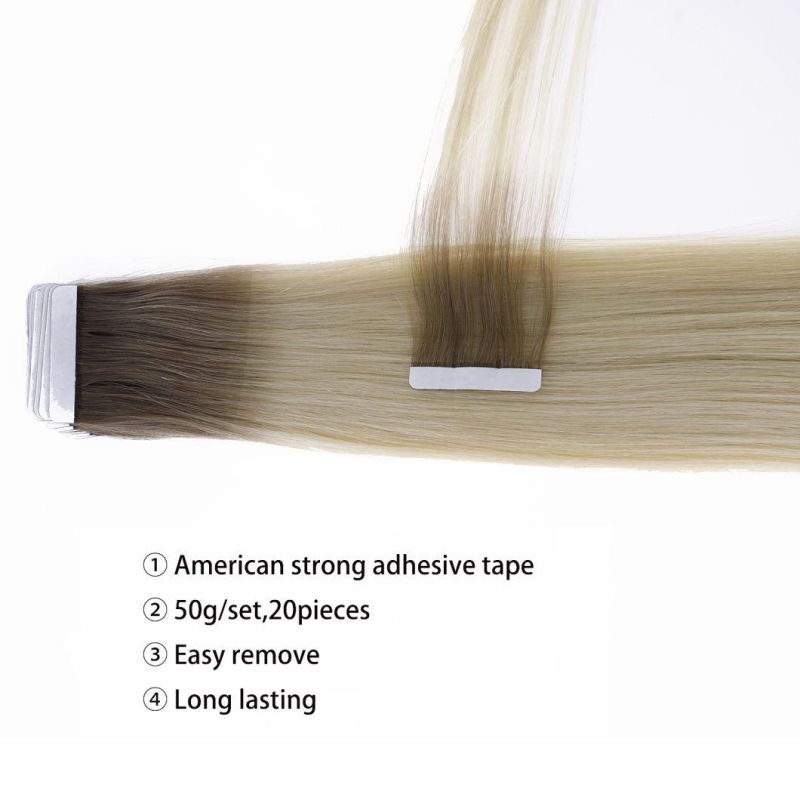 Hair for Woman Tape in Human Hair Extensions Natural Real Hair 20/40PCS Machine-Made Remy on Double Tape Adhesive Human Hair Extensions