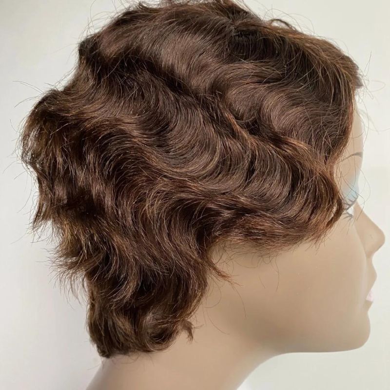 Short Human Hair Wig for Women Brazilian Natural Hair Full Machine Wigs Finger Curl Wave Wig