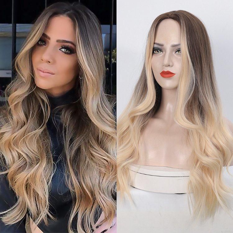 European and American Ombre Blonde Free Part Long Wavy Synthetic Wig