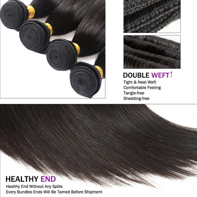 100% Straight Human Hair Bundles with Closure 13X4 Frontal with Bundles Brazilian Hair Weave Bundles with Closure Elegant Hair