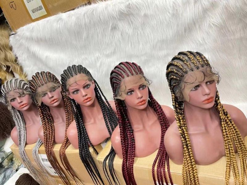 Braided Lace Front Wig African Glueless Box Braids Wig Tresse Cornrow Baby Hair Remy Lace Braided Wig for Black Women