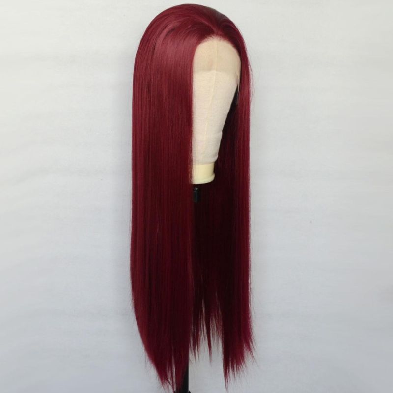 Wine Red Hair Brazilian Human Hair Wigs Lace Front Wig Long Straight Remy Virgin Hair Wig for Women 26 Inches