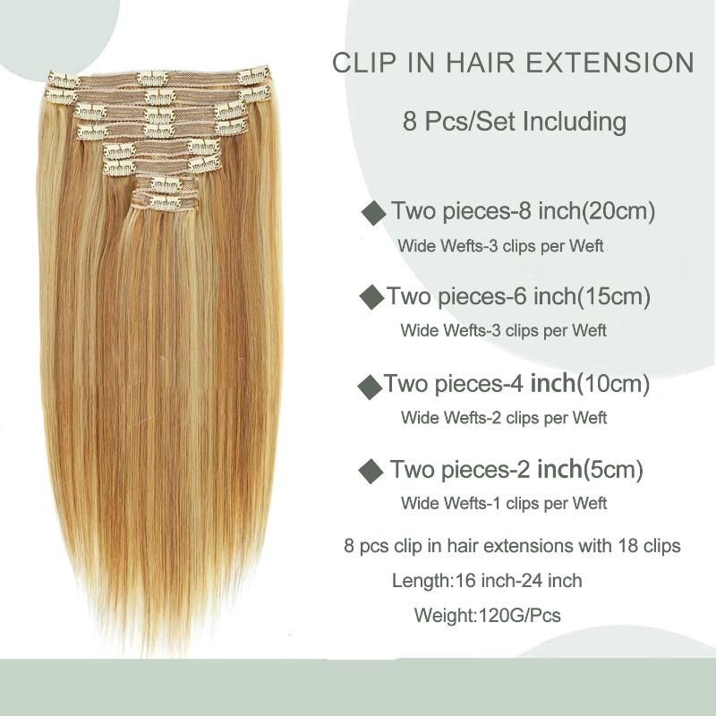 Brazilian Remy Virgin Hair Clip in Hair Extensions 100% Human Hair Weft#27/613