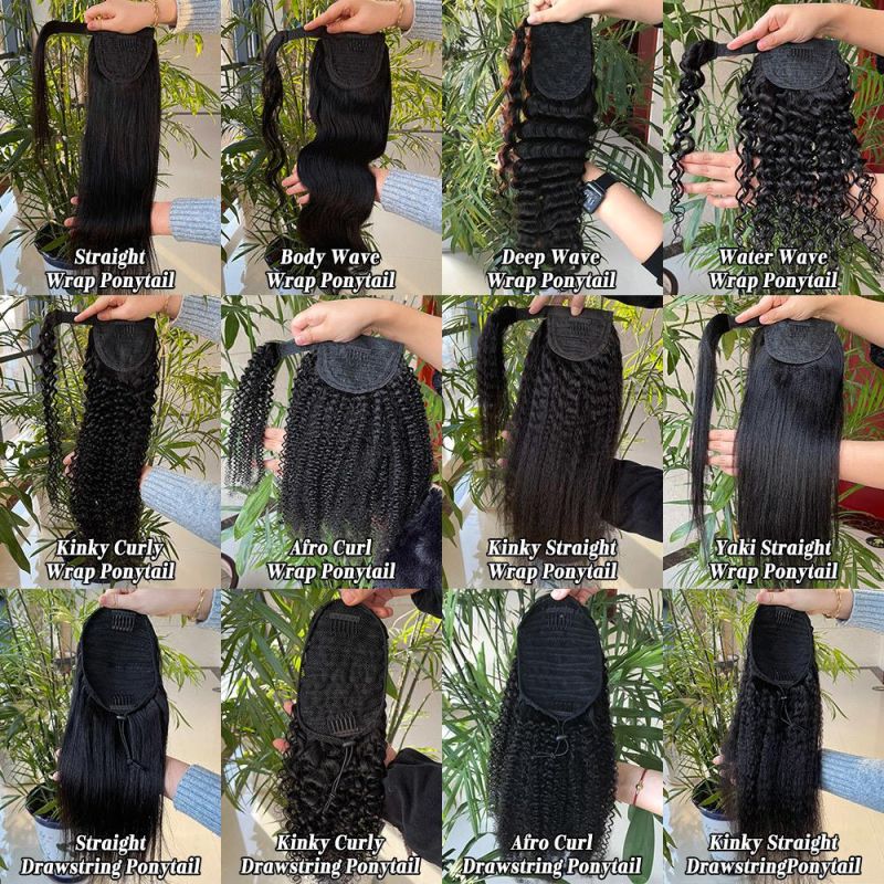 Kbeth Best Kinky Curly Ponytail for Black Women, Remy Human Hair Ponytails, Drawstring Ponytail Human Hair Extension for Black Ladies Chinese Factory Vendor