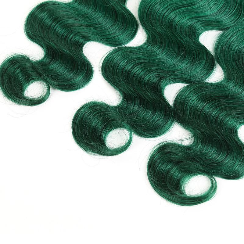 Brazilian Straight Hair Weave 3/4 Bundles with Closure 1b/Green Color 10-30 Inch Remy Human Hair Bundles with Closure