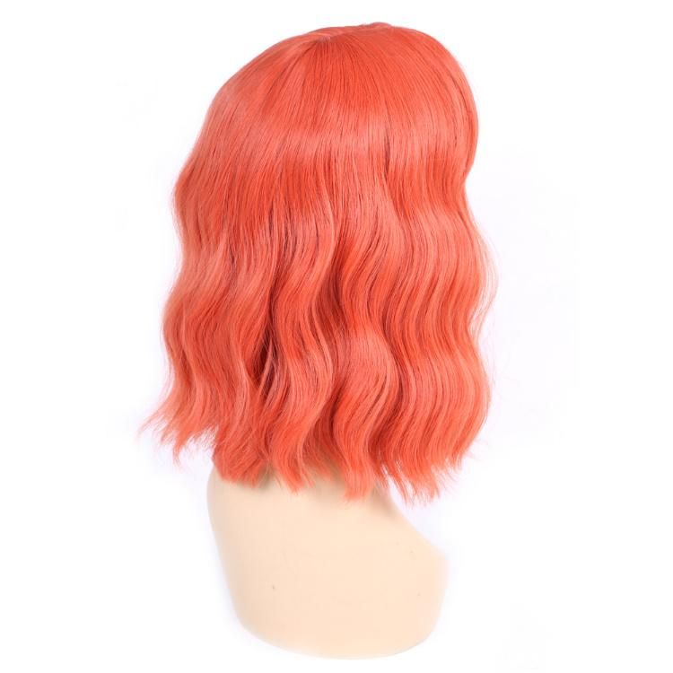 Wholesale Synthetic Fiber Ombre Orange Short Wig Wavy Bob Wig with Bangs