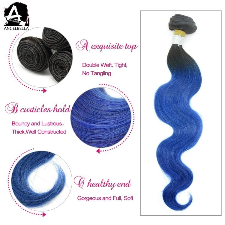 Angelbella Top Grade Raw Remy Hair Bundles Indian 1b#-Blue Body Wave Human Hair Weaving