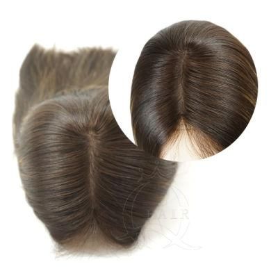 100% Human Virgin Hair Made Silk Straight Dark Brown with Highlight Silk Top with Front Lace Shoulder Wig