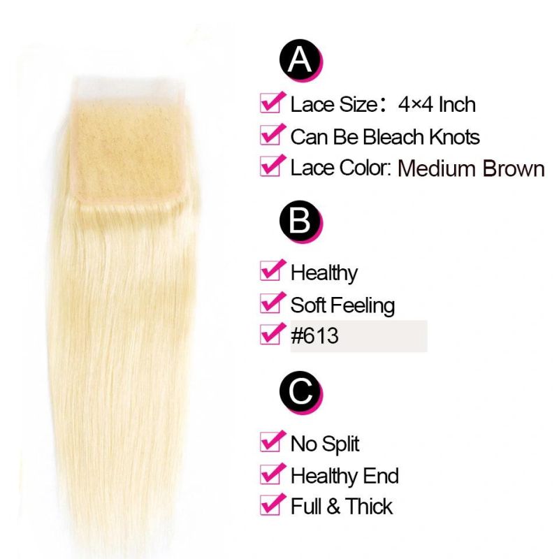 Alinybeauty Straight Virgin Hair 613 Lace Closure with Bundles Blonde