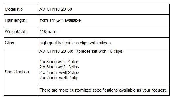 Avivawigs 100% Human Hair Clip Hair Extension Clip in Sets 7PCS (AV-CH110-20-60)