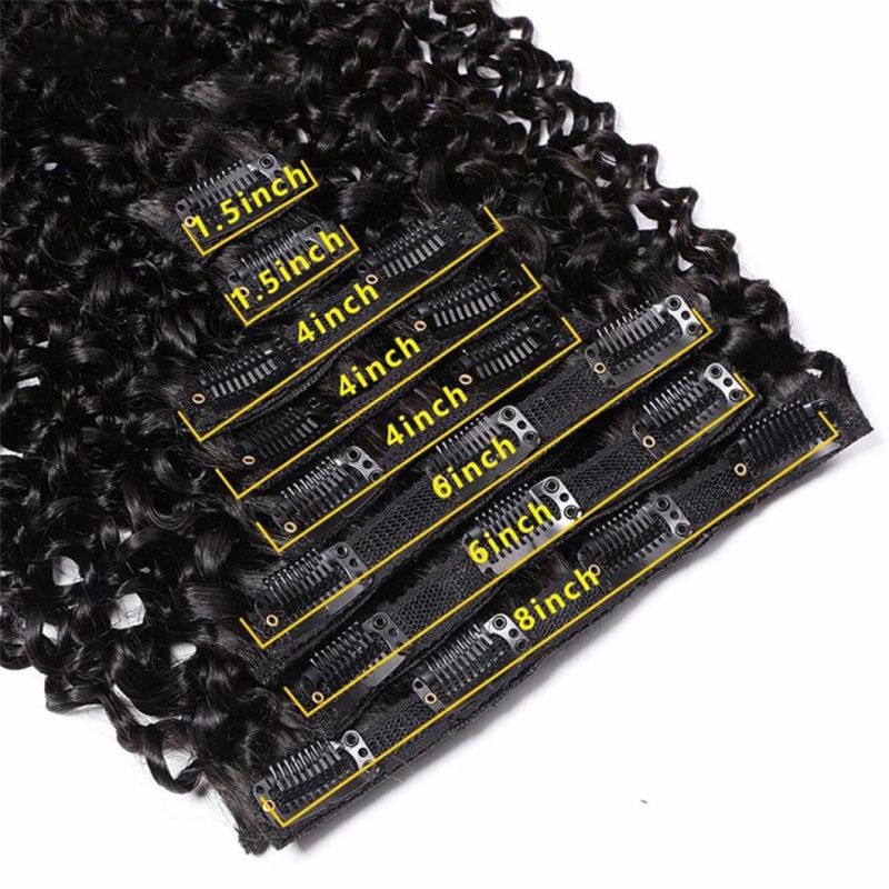 Brazilian Human Hair Jerry Curly Hair Clip in Human Hair Extensions 8 PCS/Set Natural Color Remy Human Hair 20 Inches