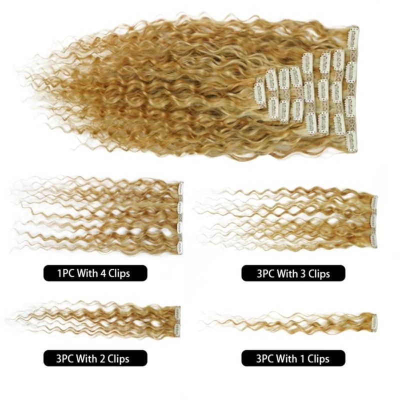 Water Wave Clip in Hair Extensions Machine Made Remy Brazilian Human Hair Head Set Clip in 8/613 27/613 20 Inches