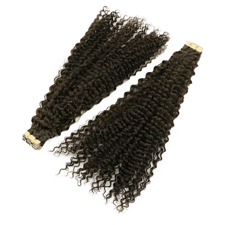 Double Drawn 100% Virgin Brazilian Human Hair Deep Wavy Tape in Hair Extension