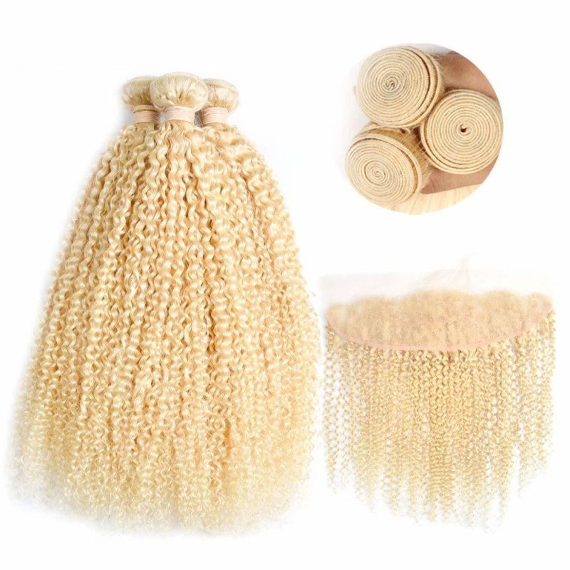 Kbeth Best 10A Grade Hair Closure Virgin Cuticle Aligned Hair 613 Kinky Curly Human Hair Closure with Bundle Raw Indian Temple Hair