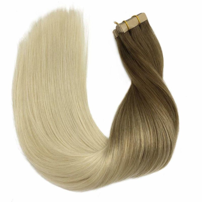 20 Inch Human Hair Extensions Tape in Balayage Ash Brown to Platinum Blonde Hair Extensions 20PCS 50g Tape in Hair Extensions Natural Remy Human Hair Extensions