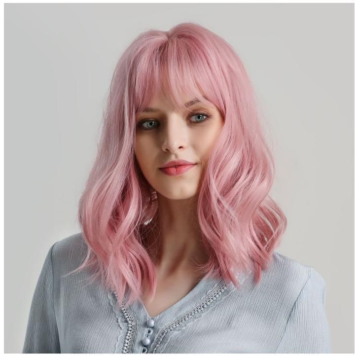 Freeshipping Synthetic Wigs for Women Short Curly Hair Pink Cosplay Daily Use Wig with Bangs Hheat Resistance Fiber Dropshipping Wholesale